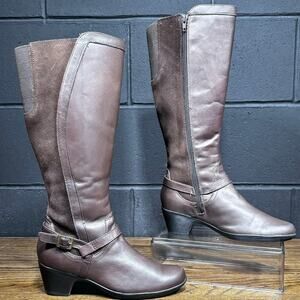 Clarks Brown Leather Knee High Riding Boots Women’s 8 M